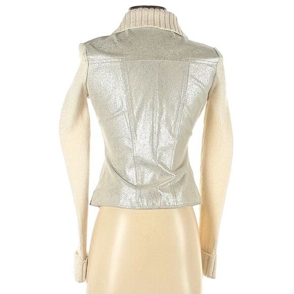 Phosphorus Leather Jacket Knit Sleeves Wool Blend Silver Zippers Size Small - Picture 2 of 12